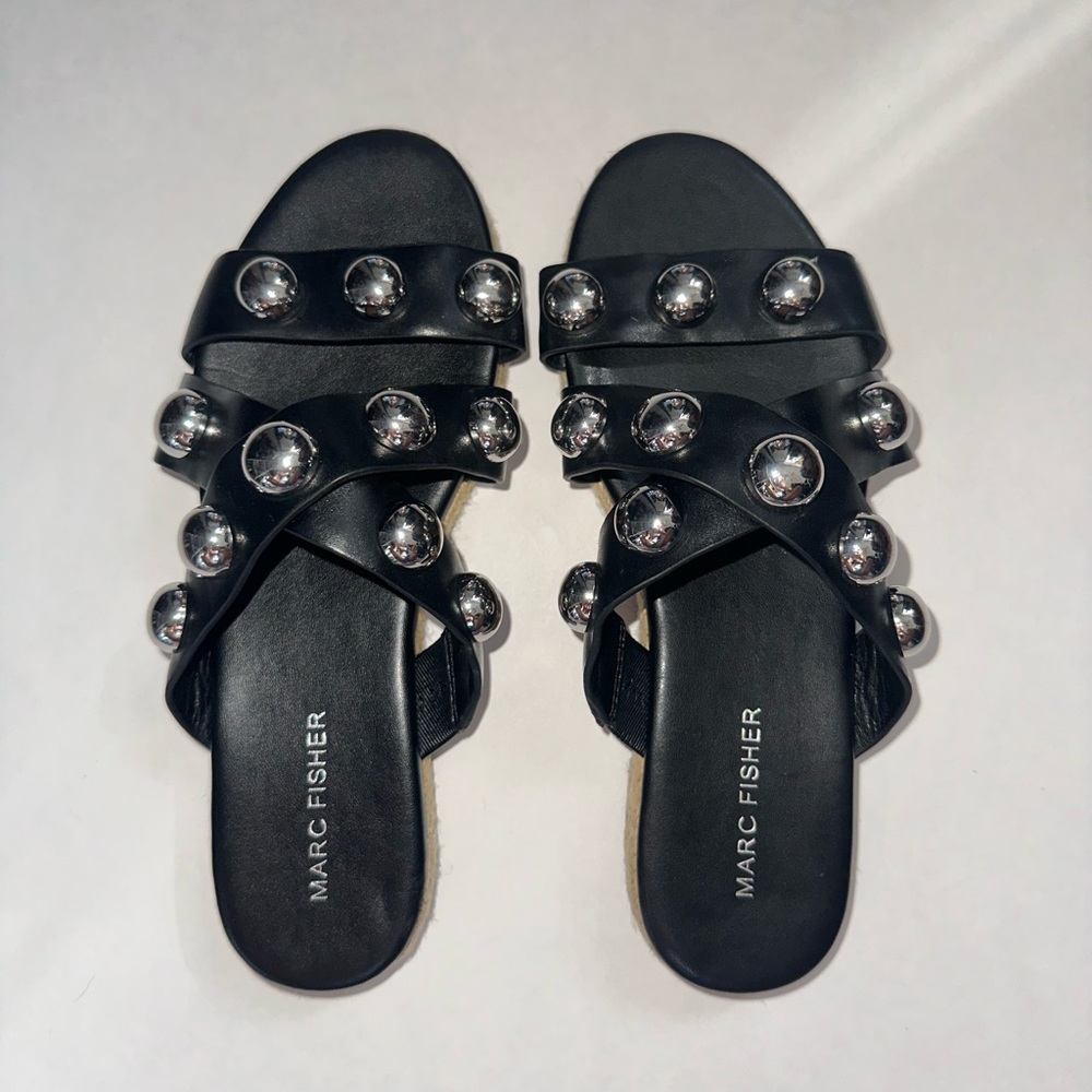 Marc Fisher Black Bryte Studded Flat Soft Sandal